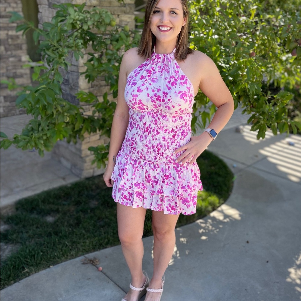 Floral Pink Smocked Halter Dress